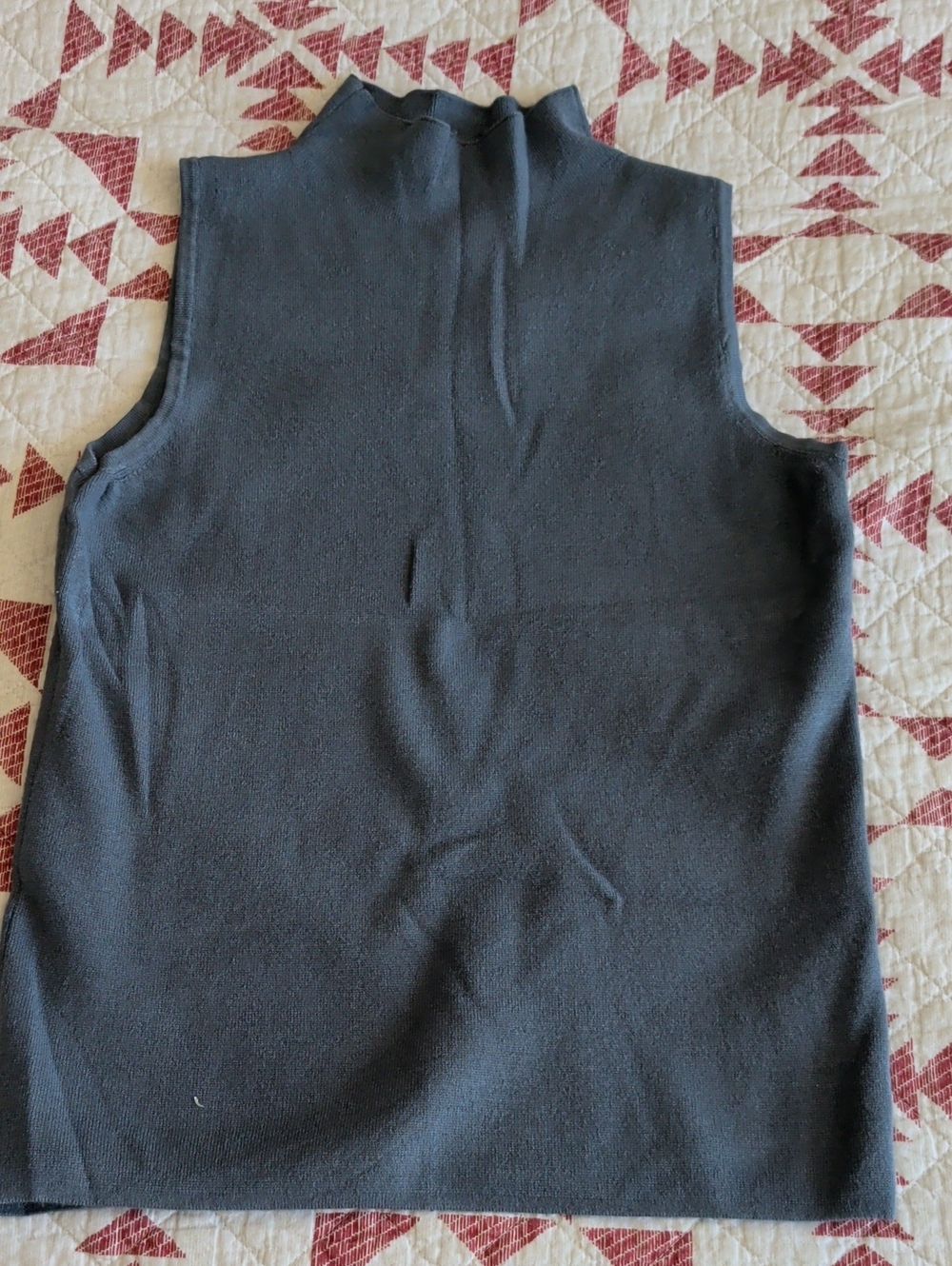 Tahari Sleeveless Mock Neck Knit Top in Charcoal Blue